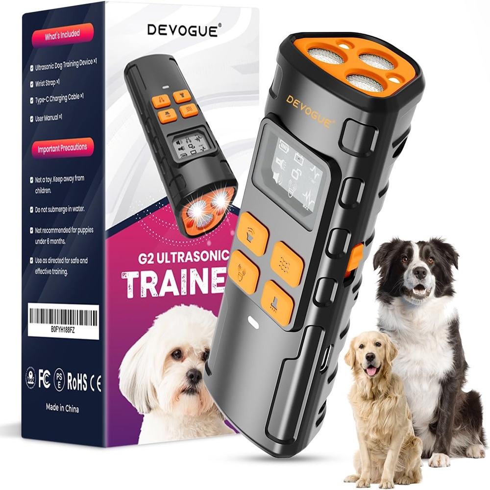 Dog Bark Deterrent Devices with 4 Different Modes for Training – Rechargeable Anti Barking Device for Dogs – 12 to 15 Meter Long Range Ultrasonic Dog Bark Deterrent (ThreeHead)