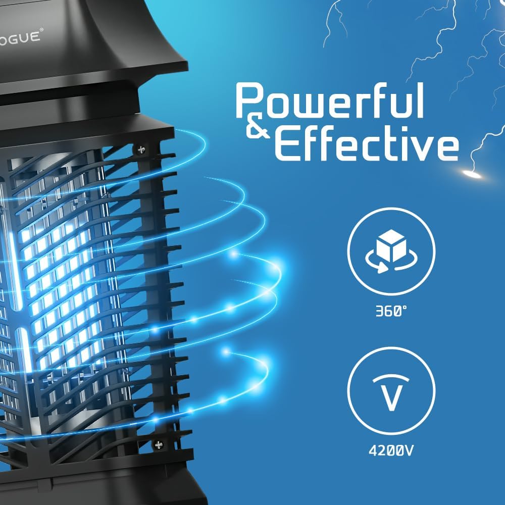 Electric Bug Zapper - Electric Blue Violet Attract Insect Light - Modern Stylish Mosquito Fly Killer - Fly Mosquito Control Bug Zapper Outdoor & Home and Kitchen (Black)