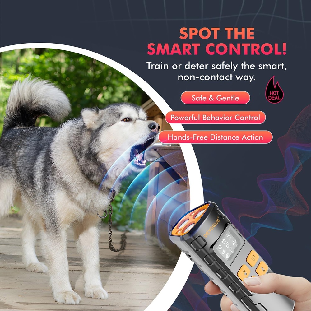Dog Bark Deterrent Devices with 4 Different Modes for Training – Rechargeable Anti Barking Device for Dogs – 12 to 15 Meter Long Range Ultrasonic Dog Bark Deterrent (ThreeHead)