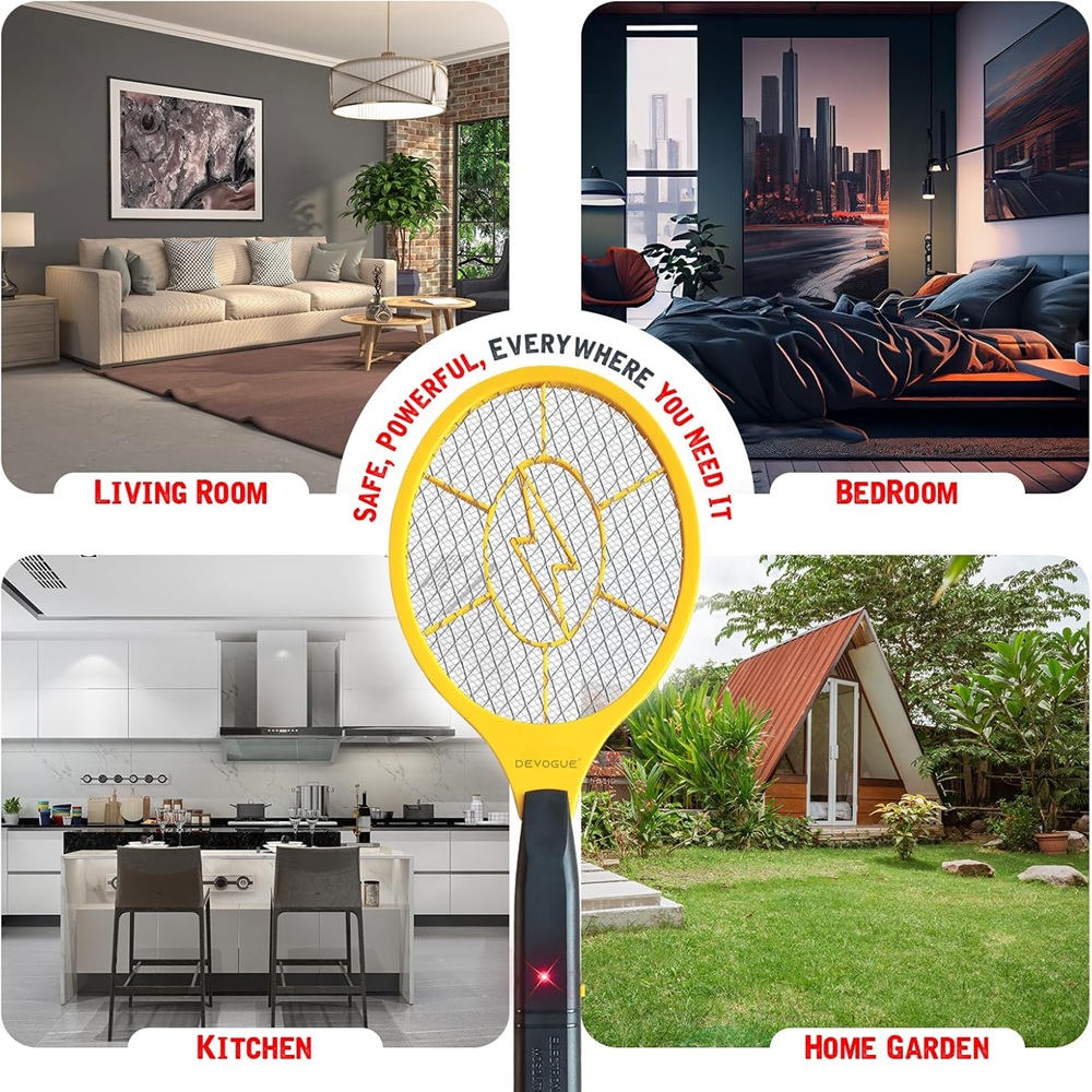 Electric Fly Swatter – Battery Operated Bug Zapper Racket, Mosquito & Insect Killer, Handheld Pest Control, Indoor & Outdoor Use