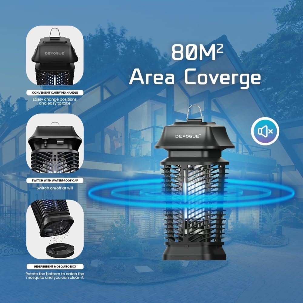 Electric Bug Zapper - Electric Blue Violet Attract Insect Light - Modern Stylish Mosquito Fly Killer - Fly Mosquito Control Bug Zapper Outdoor & Home and Kitchen (Black)