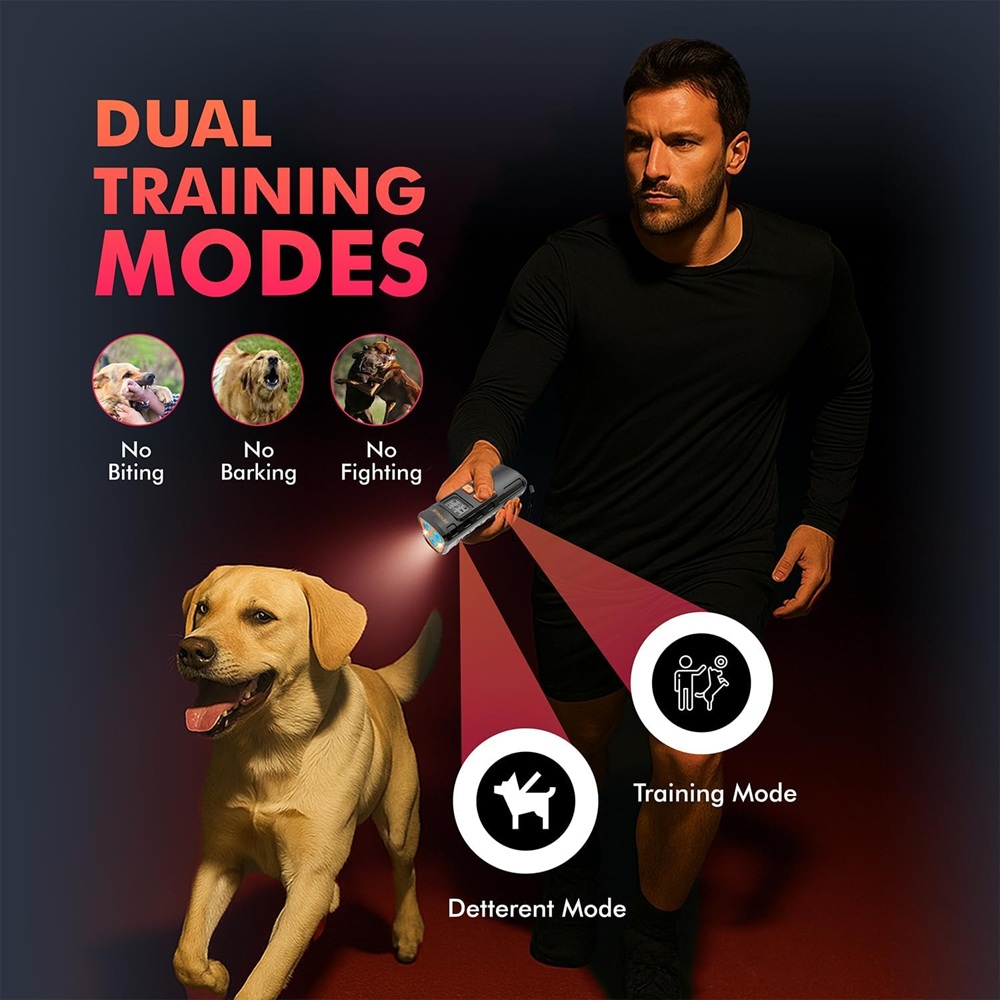 Dog Bark Deterrent Devices with 4 Different Modes for Training – Rechargeable Anti Barking Device for Dogs – 12 to 15 Meter Long Range Ultrasonic Dog Bark Deterrent (ThreeHead)